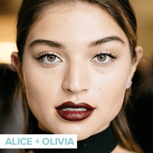 person wearing dark red lipstick