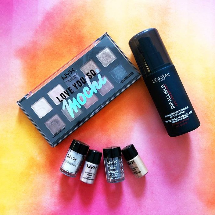 NYX Professional Makeup Love You So Mochi Palette, L’Oréal Infallible Pro Spray & Set Makeup Extender Spray, NYX Professional Makeup Pigments