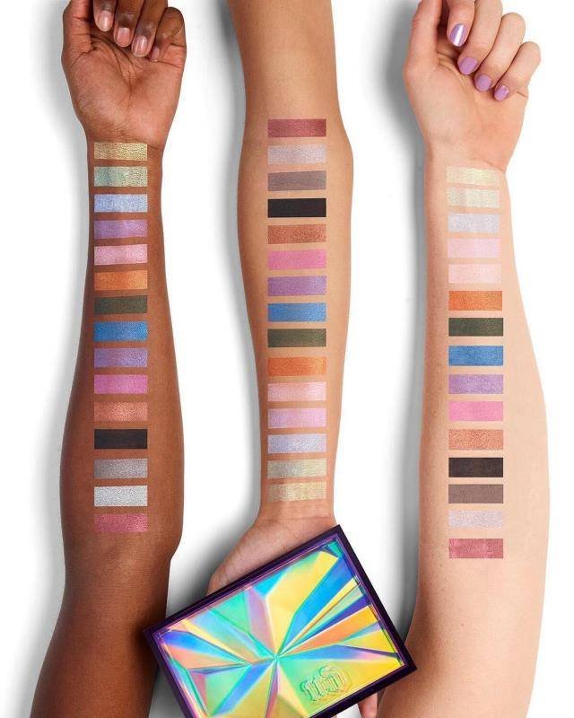 colorful eyeshadow swatches on arms