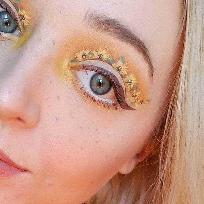 person wearing sunflower cut crease eye makeup