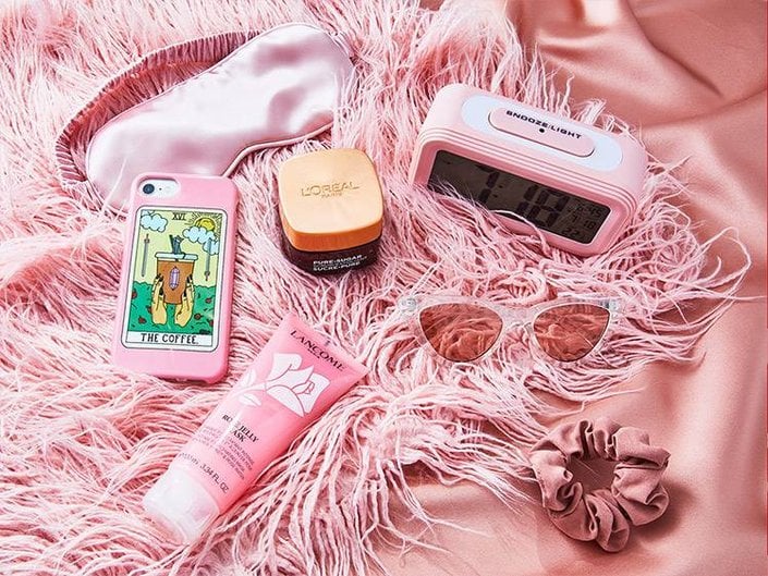 bedtime accessories and skincare products