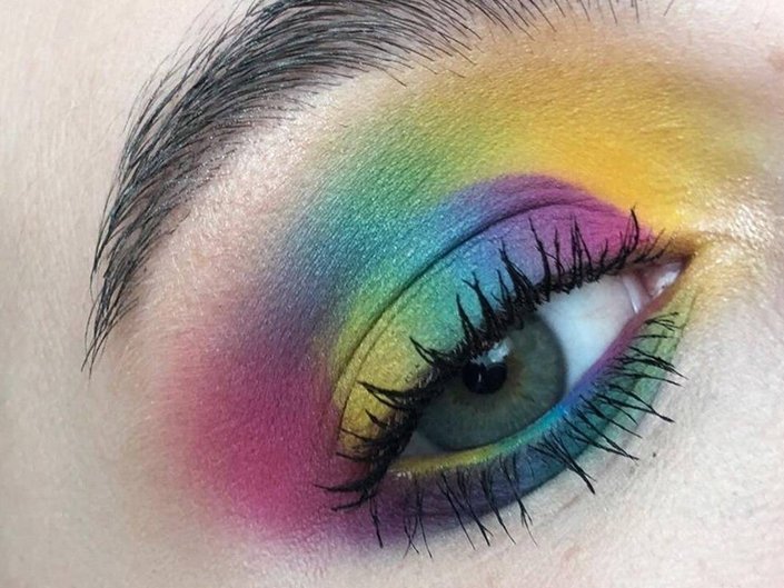 close-up of eye wearing rainbow eyeshadow