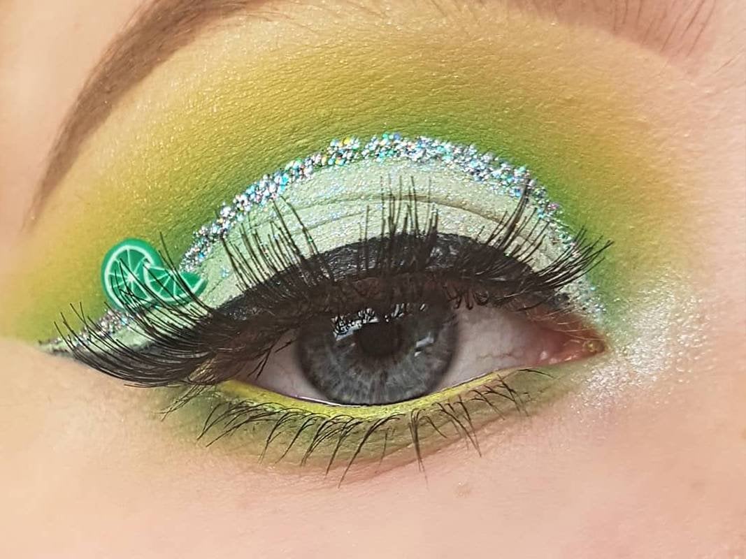 close-up of person's eye wearing margarita-inspired makeup