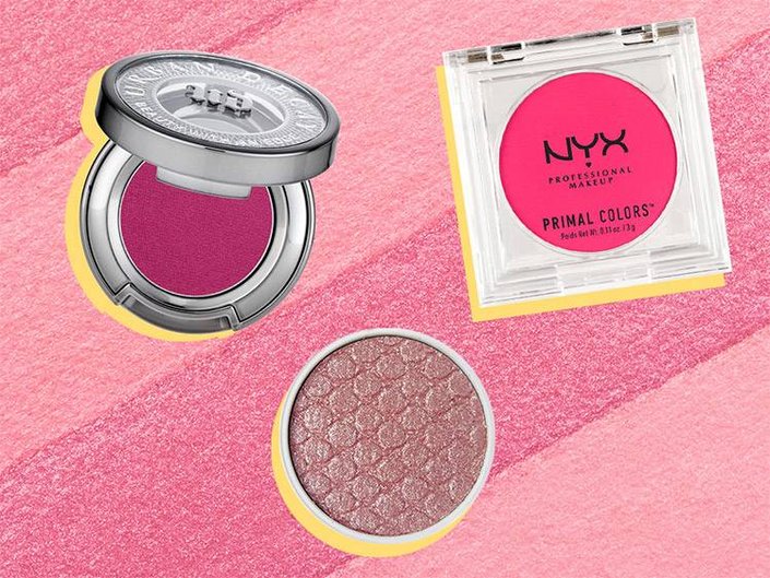 urban decay woodstock eyeshadow, nyx professional makeup primal colors shadow in hot pink, colourpop super shock shadow in bubbly