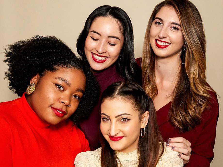people with different skin tones wearing maybelline made for all red lipstick