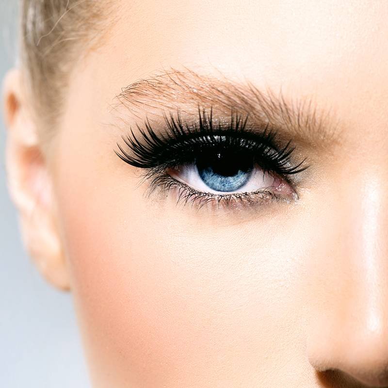close-up of person's eye wearing magnetic eyelash extensions