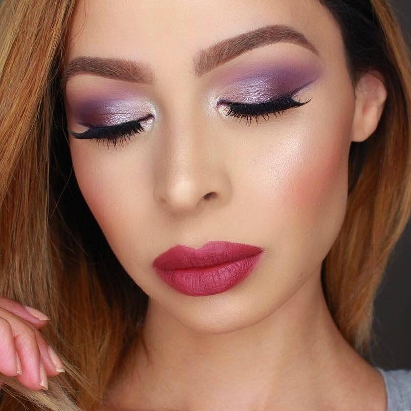 person wearing purple shimmering smokey eyeshadow
