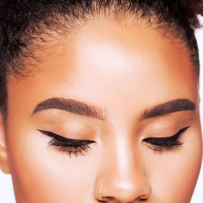 person wearing winged eyeliner