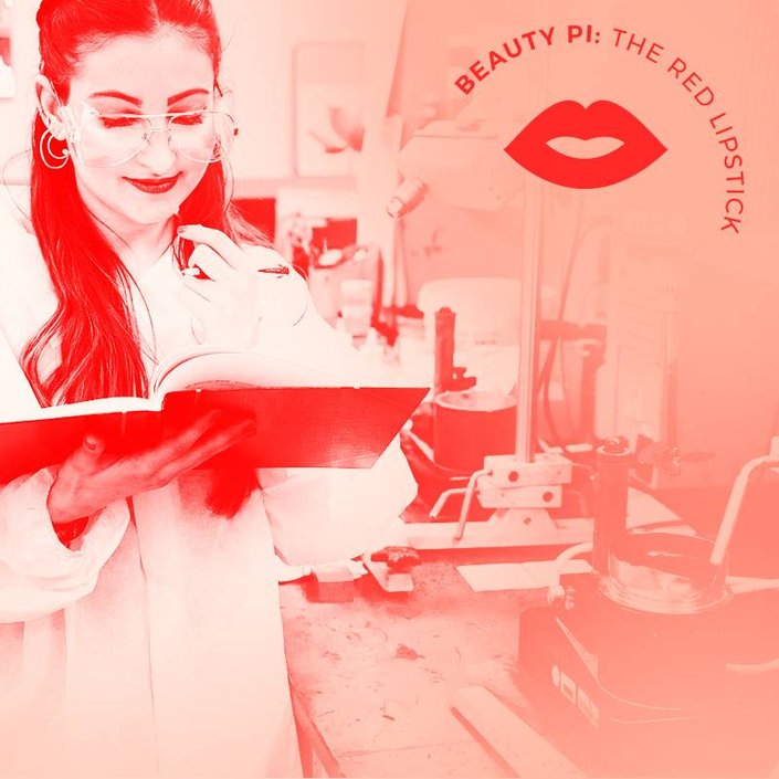 person wearing goggles and reading a notebook in a beauty lab