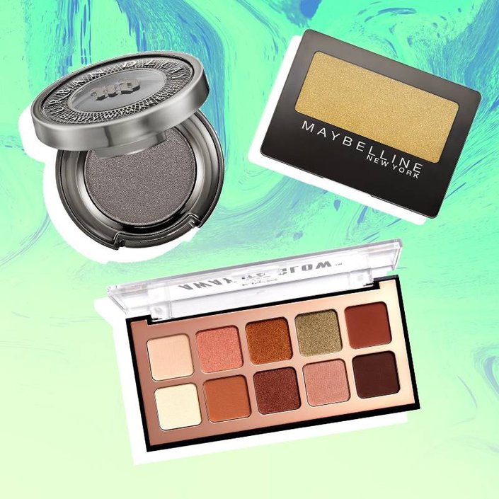 Urban Decay Eyeshadow in Mushroom, Maybelline Expert Wear Eyeshadow in Gold School, NYX Professional Makeup Away We Glow Palette in Hooked On Glow