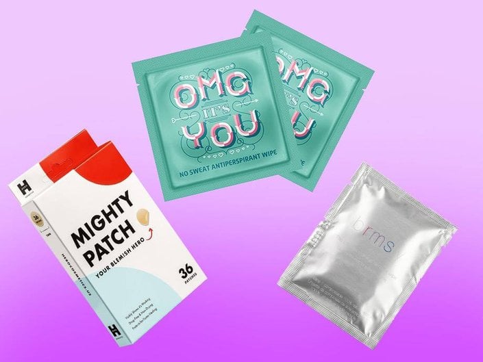 hero cosmetics mighty patch hydrocolloid acne absorbing spot dot, la fresh no sweat antiperspirant wipes, rms beauty makeup remover wipes