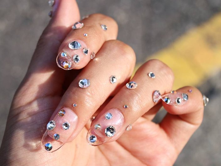 SILVER WEB Press on Nails With Gems Crystals 