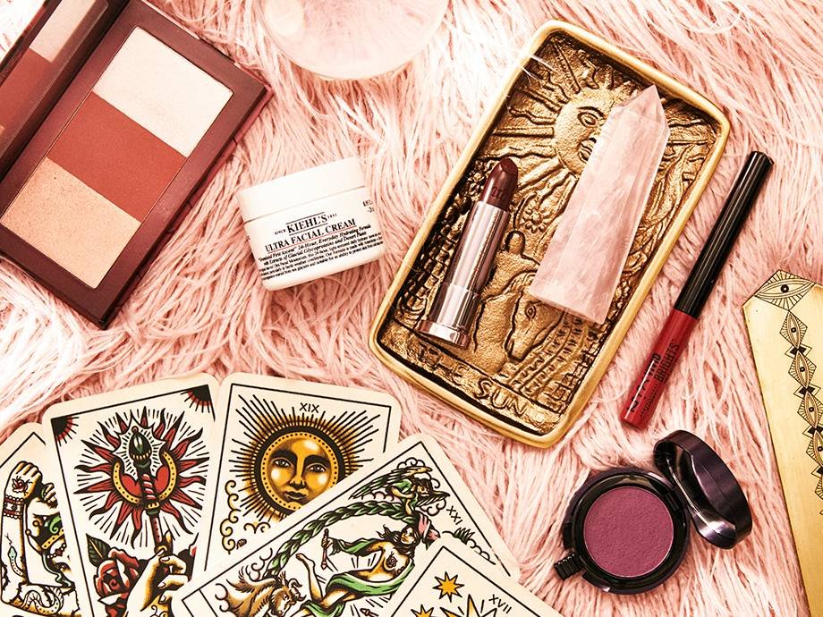 beauty products and tarot cards