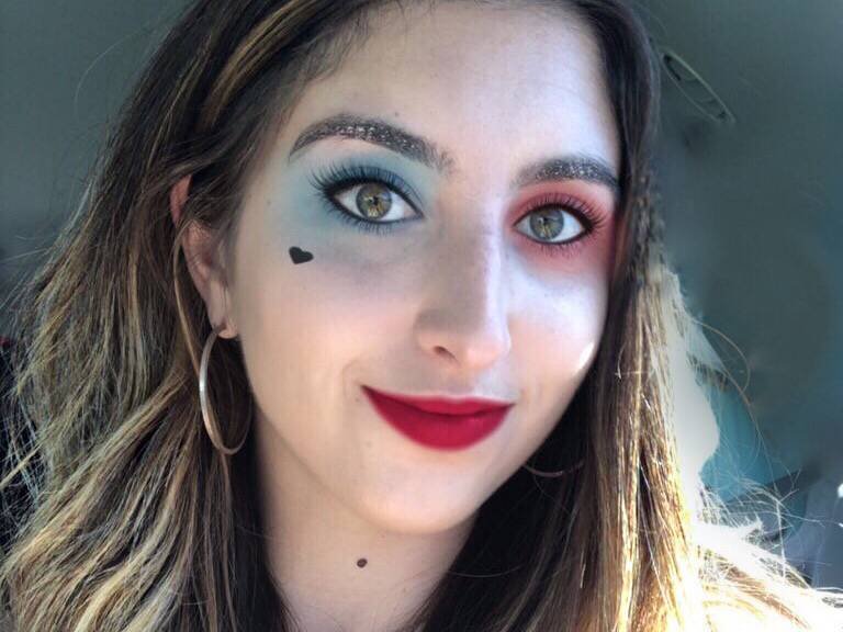 person wearing harley quinn inspired makeup
