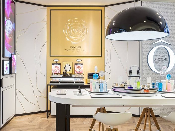 lancome beauty counter inside a department store