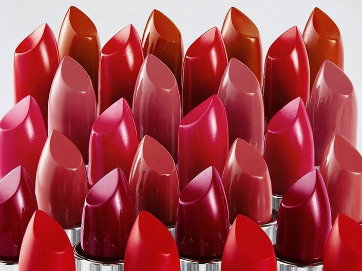 various shades of red lipstick