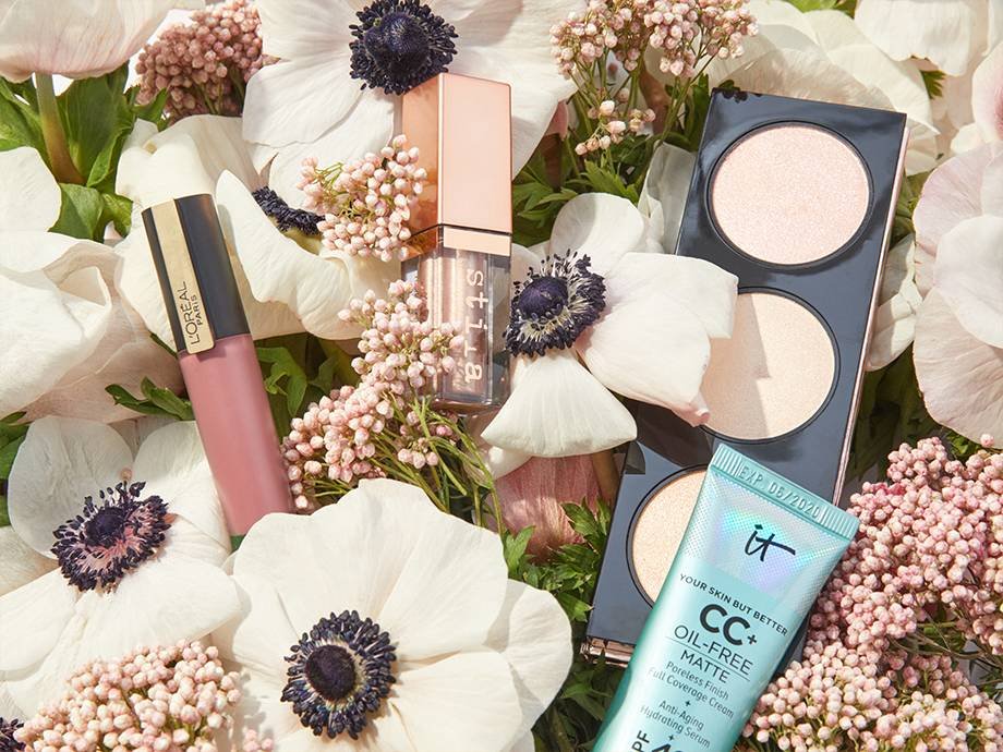 makeup products in flower bouquet