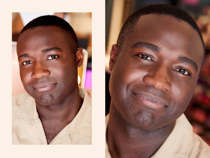 person before and after wearing eyebrow pencil
