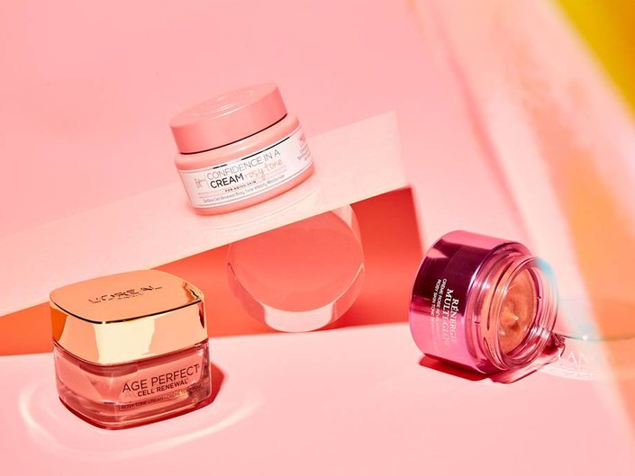 l'oreal paris age perfect cell renewal rosy tone moisturizer, it cosmetics confidence in a cream rosy tone moisturizer, lancome renergie multi-glow instant rosy tone reviving cream
