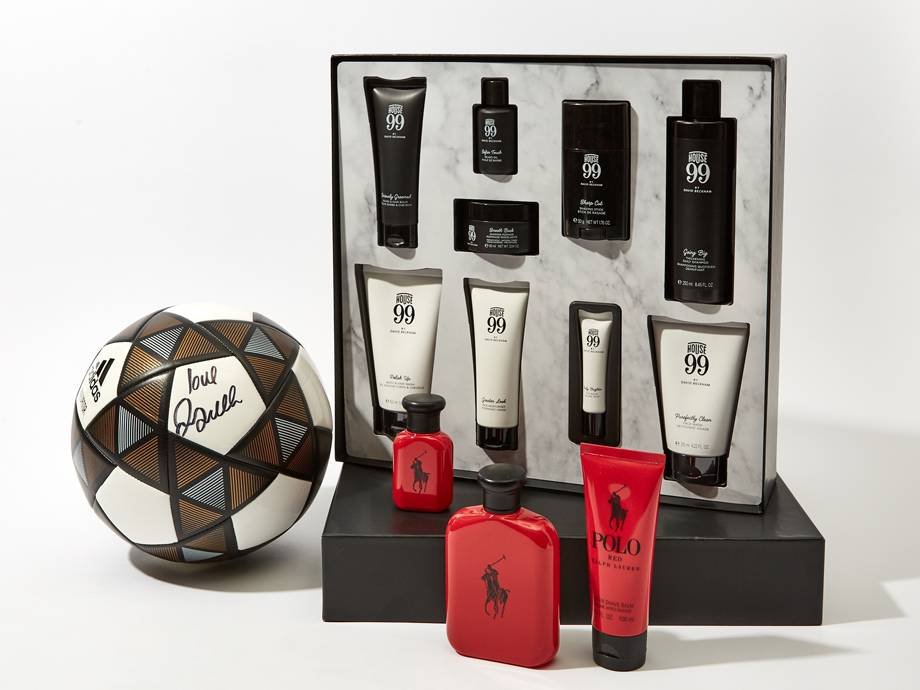 house 99 and ralph lauren grooming kits and a soccer ball signed by david beckham