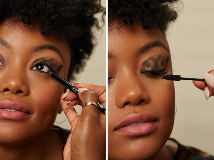 person applying makeup to someone's eyes