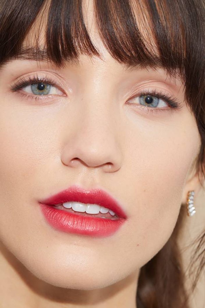 person wearing red lipstick