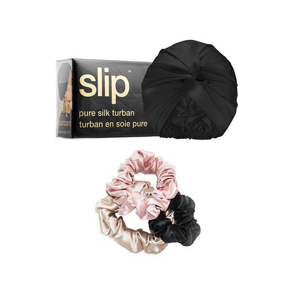 slip pure silk turban and slip scrunchies
