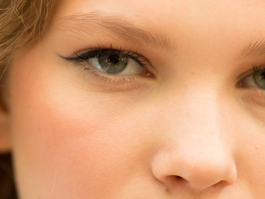 close-up of person wearing liquid winged eyeliner
