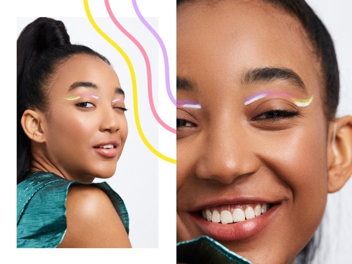 person wearing graphic eyeliner
