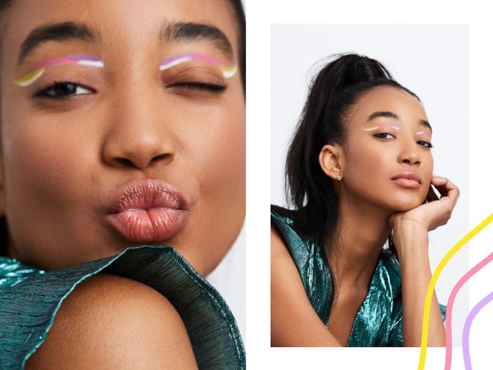 person wearing graphic eyeliner
