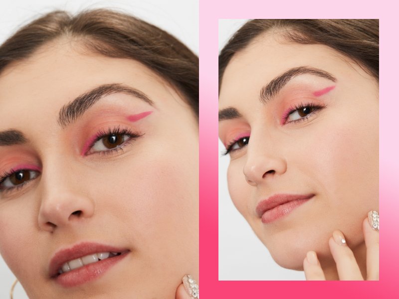 person wearing pink eyeliner