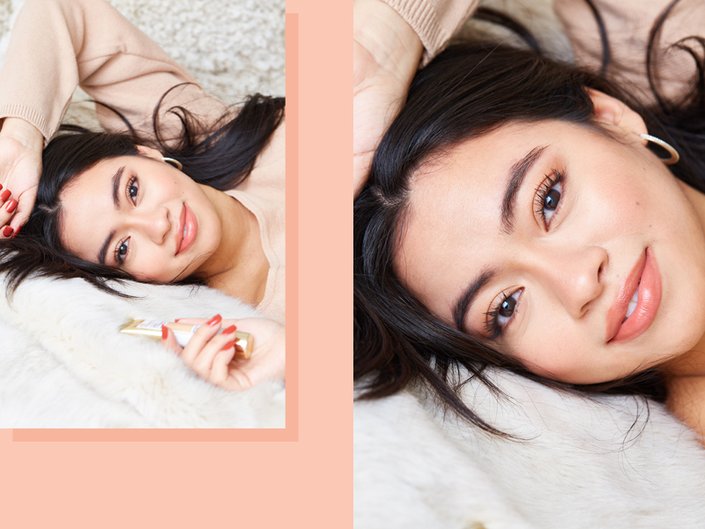 person posing with l'oreal paris age perfect radiant serum foundation