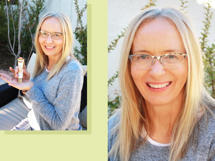person posing with l'oreal paris age perfect radiant serum foundation