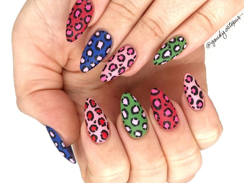 False Nails Stiletto Full Cover Pink Gradient Animal Print 3D Long Fake -  24 | eBay