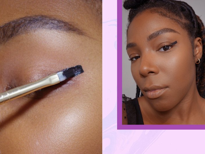 person applying eyeshadow to corner of eye