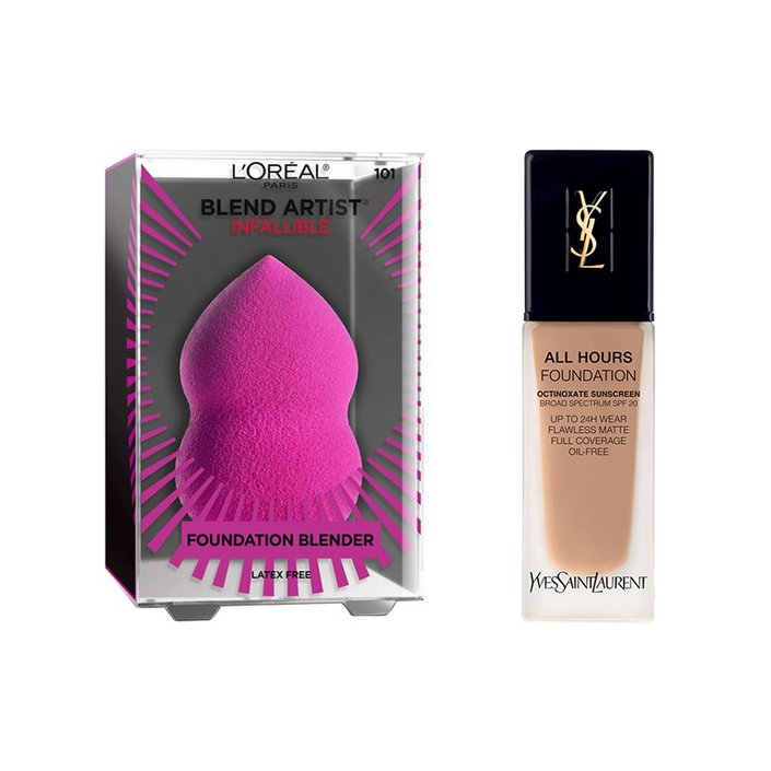 l'oréal paris infallible blending sponge, ysl all hours foundation