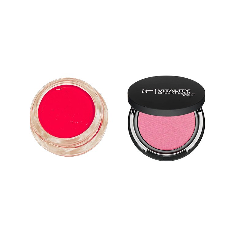 Dehiya Beauty Lip + Cheek Tint and IT Cosmetics Vitality Cheek Flush Stain Anti-Aging Powder Blush Stain