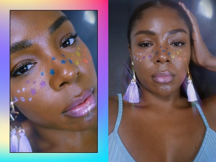 person wearing multicolored star makeup