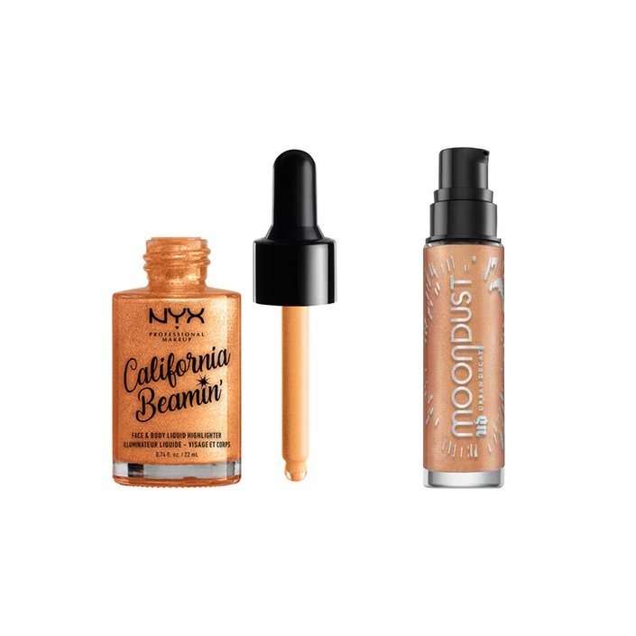 nyx california beamin highlighter, urban decay moondust liquid highlighter