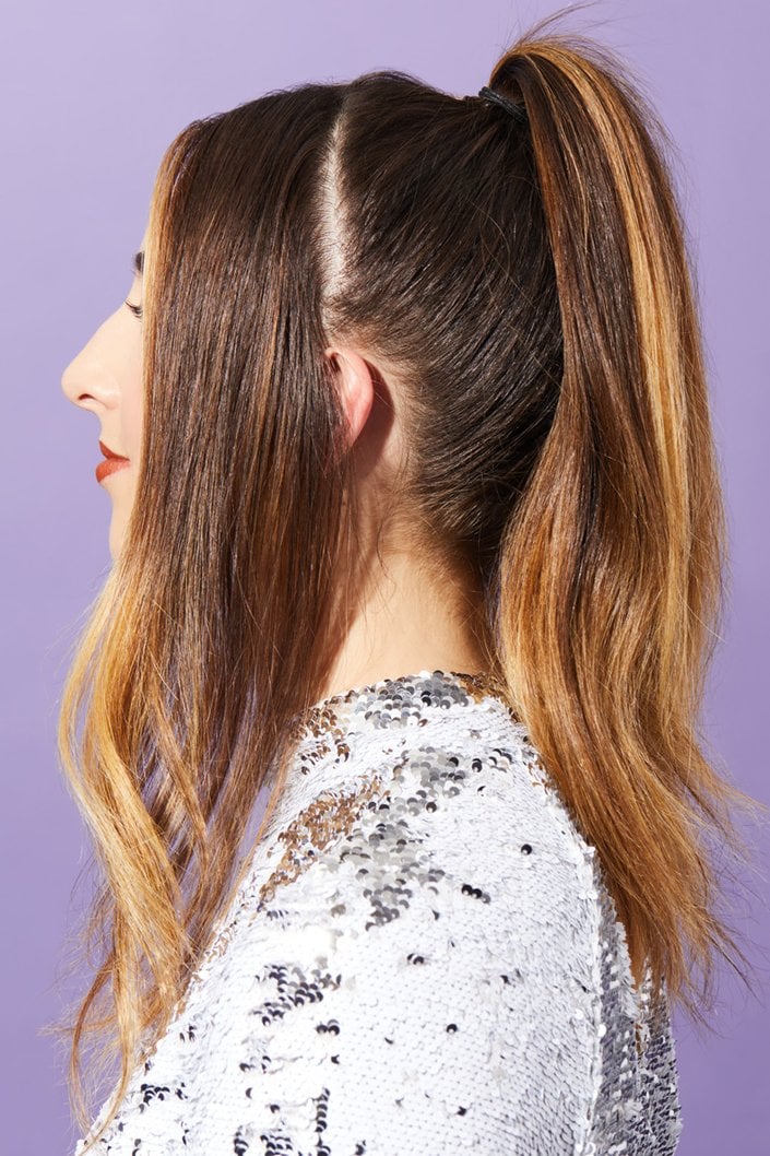 person with high ponytail