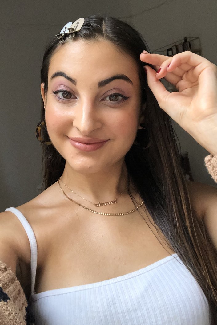 person wearing light lilac eyeshadow