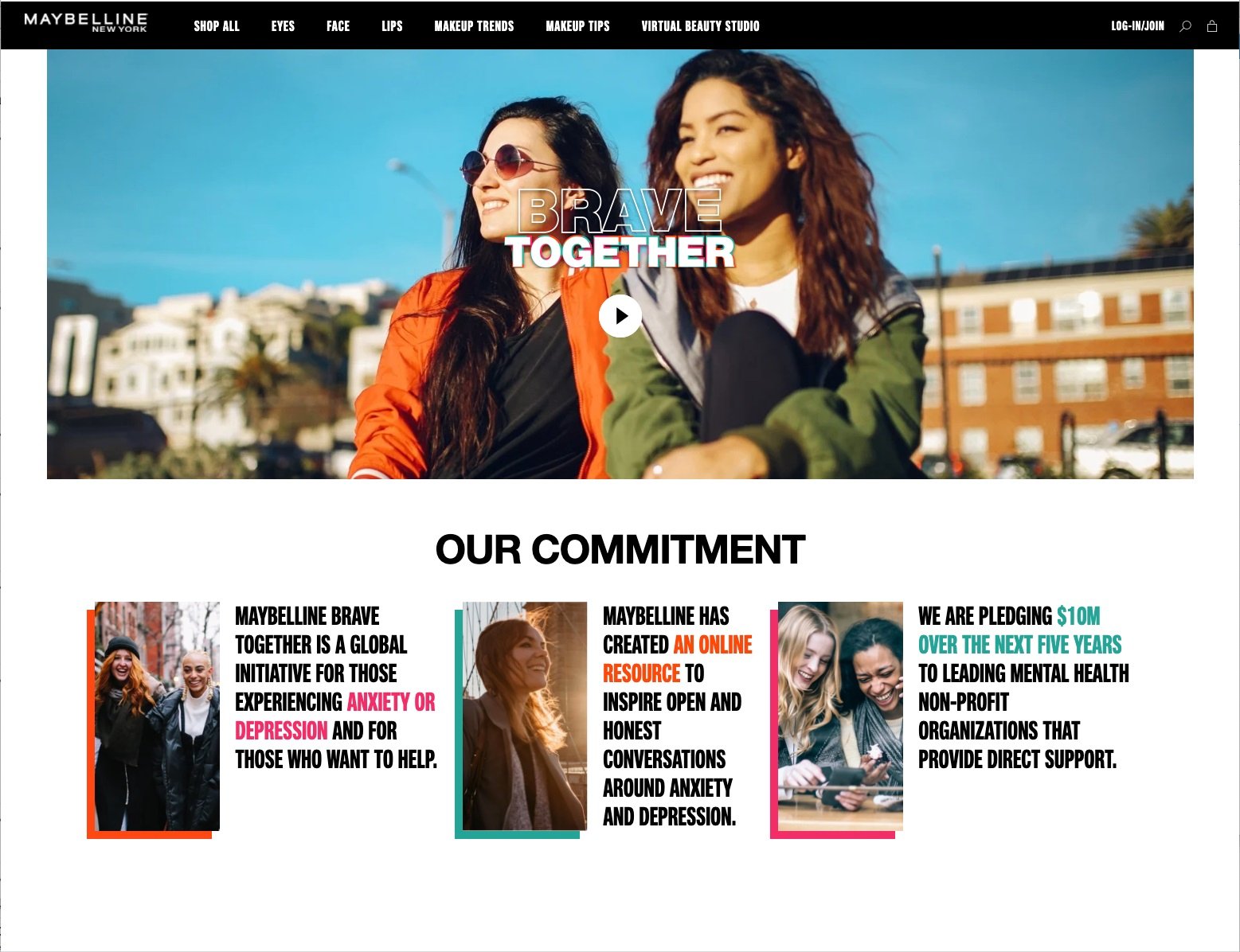two people smiling and posing on maybelline new york website homepage