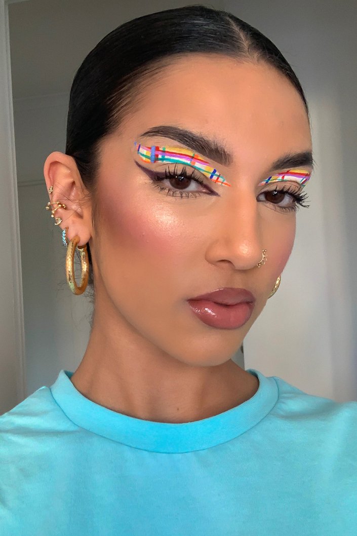 rainbow plaid eyeliner tutorial