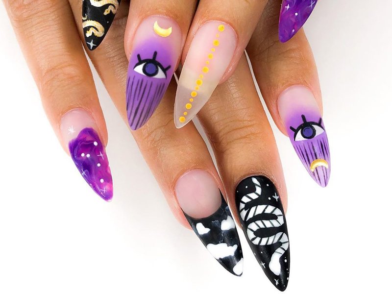 5. "Short Witchy Nails with Pentagram Design" - wide 2
