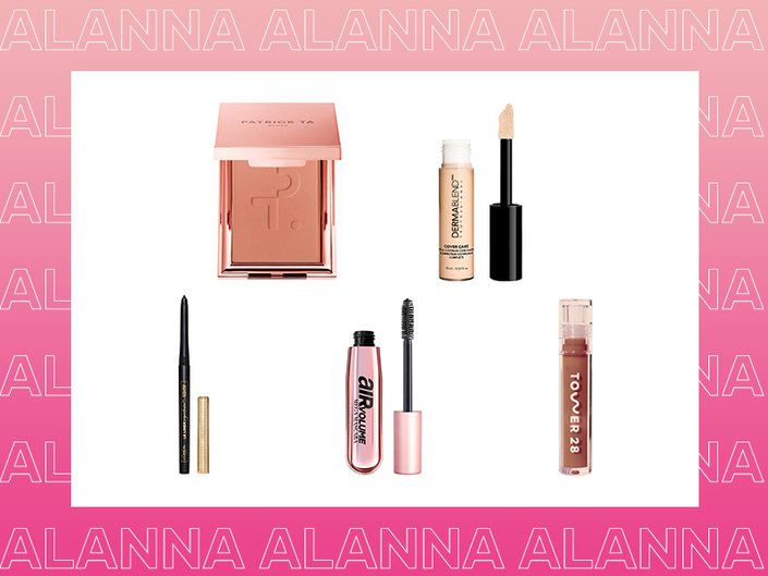 patrick ta blush, dermablend concealer, l'oreal paris eye pencil, l'oreal paris mascara, tower 28 lip jelly gloss
