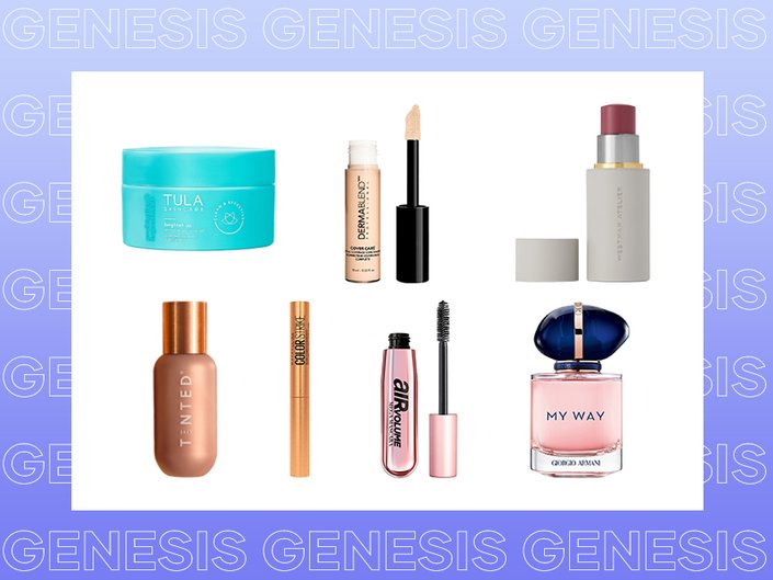 tula primer gel, dermablend concealer, westman atelier blush stick, live tinted hue glow, maybelline eyeshadow pen, l'oreal paris mascara, giorgio armani my way fragrance