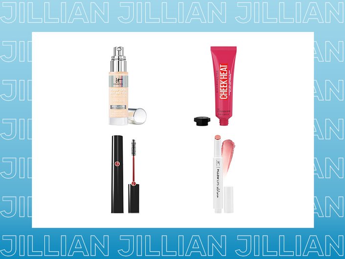 it cosmetics foundation, maybelline cheek tint, giorgio armani mascara, it cosmetics lip gloss