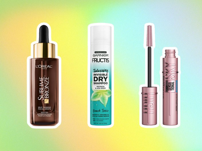 l'oreal paris sublime bronze self-tanning facial drops, garnier fructis texturizing invisible dry shampoo, maybelline sky high waterproof mascara