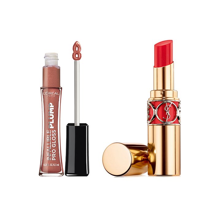 loreal paris pro gloss plump, ysl volupte shine balm lipstick