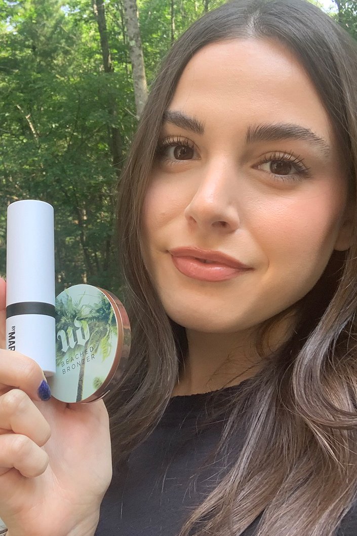 person wearing Makeup By Mario Softsculpt Shaping Stick and Urban Decay Beached Bronzer